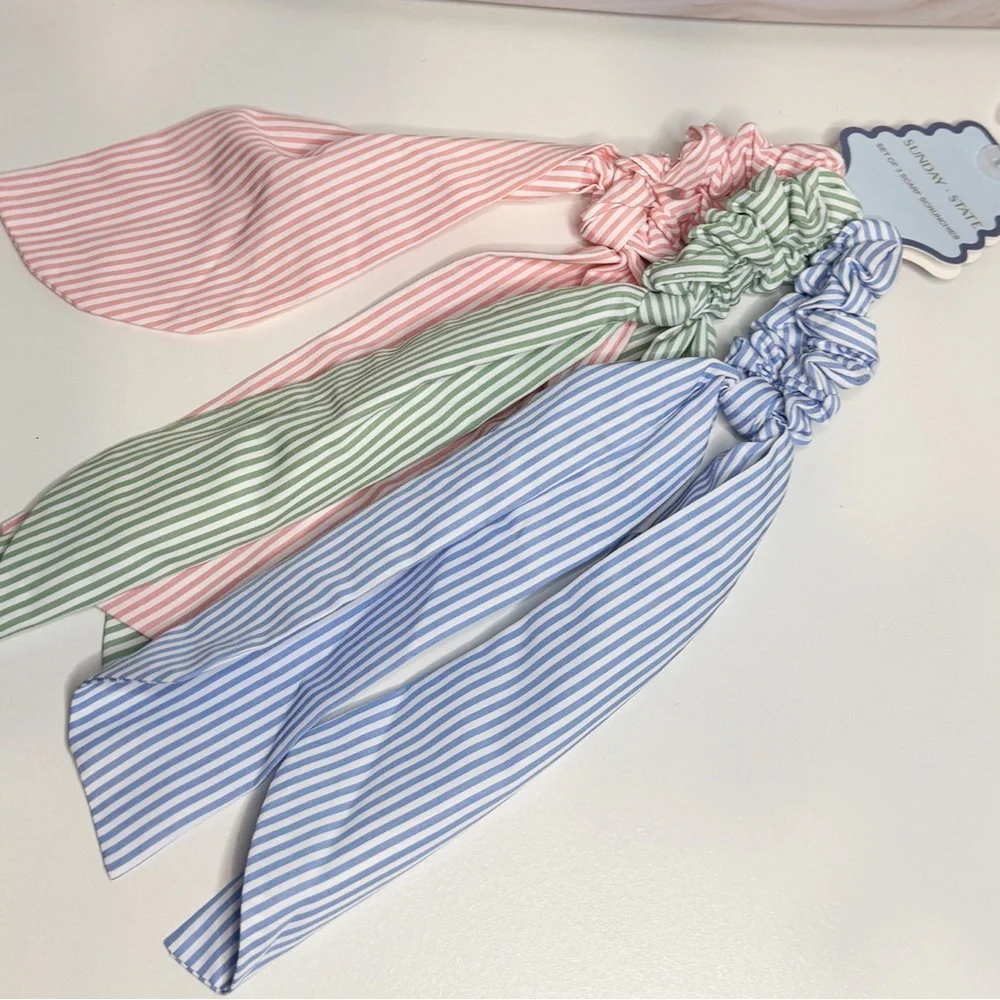 Sunday State Bow Scrunchie Set NWT Pink Green Blue Stripe Coquette Preppy Hair